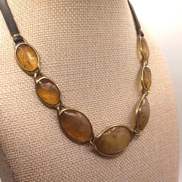 Kenneth Cole Gold tone and Citrine Choker with Leather Strap - Picture 3 of 10